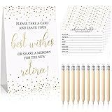 Fumete 50 Pieces Gold Retirement Party Advice and Wishes Cards with 10 Small Pencils and 1 Cardstock Place Card Retired Ideas Supplies and Decoration for Retirement Party Activities