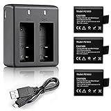 VVHOOY 3 x 1050mAh Rechargeable Action Camera Battery with USB Dual Charger Compatible with AKASO EK7000/Brave 4/V50X/Apexcam/VEMONT/Dragon Touch Vision 3/REMALI CaptureCam/Jadfezy Action Camera