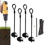 MIXXIDEA 15 inch 4 Pack Ground Anchor Stakes, Dual-Purpose Heavy Duty Metal Earth Augers for Tents, Canopies, Trampoline Sheds, Car Ports, Swing Sets, Small Buildings (Black-4 Pack)