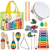 Stoie's Kids Musical Instruments Set – Wooden Percussion Instruments for Toddlers 3-5 Xylophone, Tambourine, Maracas, Music Toys for Toddlers 3-5, Preschool Musical Instruments