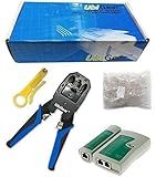 UbiGear® Network/Phone Cable Tester + RJ11/RJ12/RJ22/RJ45 Crimp Crimper +100 RJ45 CAT5 CAT5e Connector Plug Network Tool Kits (Crimper315)