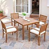 Flamaker 5 Piece Outdoor Dining Set Acacia Wood Patio Table and Chairs with Soft Cushions Patio Furniture for Deck, Backyard, Garden