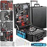 Arcwares 799pcs Aluminum Trolley Case Tool Set Silver, House Repair Kit Set, Household Hand Tool Set, with Tool Belt,Gift on Father's Day (Black)