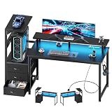 DUMOS 52” Reversible Gaming Computer Desk with Drawers and Power Outlet