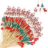 100 PCS Christmas Cocktail Picks, 5 Classic Styles 4.7 Inch Toothpicks for Appetizers, Fruit Dessert Sticks, Food Sandwich Appetizer Pick, Charcuterie Skewers for Holiday Party Supplies