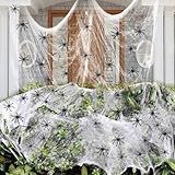 Crogift 2000 sqft Spider Web Decoration Halloween with 50 Black Spiders Super Stretched Spider Cobwebs for Indoor and Outdoor Holiday Spider Decorations