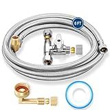 Dishwasher Installation Kit - 6 FT Stainless Steel Braided Dishwasher Hose kit,Food Grade PEX Inner Tube Water Line with 3/8"x 3/8"x 3/8" Tee Stop Valve,3/8"x 3/8"MIP Elbow,3/8"x 3/4"FHT Elbow