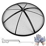 Baitedelai Fire Pit Spark Screen, Outdoor 22 Inch Round Fire Pit Screen with Foldable Hook and Fire Safety Gloves, Heavy Duty Steel Mesh Fire Pit Cover, Fire Pit Lid for Backyard, Beach, RV Camping
