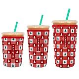 3 Pack Reusable Neoprene Sleeve for Iced & Hot Drinks, Compatible with Starbucks, Dunkin' Coffee Cup (Christmas Checkerboard)