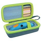 co2CREA Hard Case for 3Doodler Start+ Essentials (2024) 3D Pen Set - Storage Organizer with Custom Slots for Art Activity Set, Printing Filament Refill and USB Charger, Light Blue Case + Green Zipper