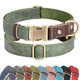 Didog Soft PU Leather Dog Collars for Medium Dogs,Classic Adjustable Dog Collars with Quick Release Metal Buckle,Easy Clean and Comfortable with Nylon Lining,Green,M Neck 14-19"