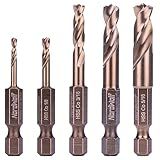 NordWolf 5-Piece M35 Cobalt Stubby Drill Bit Set for Stainless Steel & Hard Metals, with 1/4" Hex Shank for Quick Chucks & Impact Drivers, SAE Sizes 3/32"-1/8"-3/16"-1/4"-5/16" in Storage Case