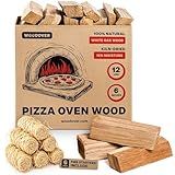 Pizza Oven Wood with Fire Starters, 12 lbs Kiln-Dried White Oak Logs (6 Inch) for Ooni, Solo Stove, Gozney – Low Smoke, Clean Split Firewood for Outdoor Cooking & Wood-Fired Pizza, Approx 800 cub.in.