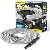 Bionic Steel 25 Ft Metal Garden Hose with Nozzle, 25Ft x 5/8 In. Premium 304 Stainless Steel Metal Water Hose, Flexible Non Kinking, Lightweight, Heavy Duty, for Yard, Outdoor