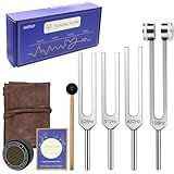 Tuning Fork Set – 128Hz 432Hz 512Hz 528Hz Weighted & Unweighted Frequency Tools with Activator, Mallet & Vegan Pouch – for Yoga, Meditation, Chakra, Ideal as a Gift