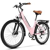 26“ Electric Bike for Adult,1000W Peak, up 80 Miles Removable Battery Ebike,Adult Electric Bicycles for All Terrain,Men Women E Bike for Commute, 7-Speed, Pink