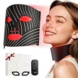 Red Light Therapy for Face,LED Face Mask Light Therapy with Neck Device,103 3-in-1 Light Beads,Remoter Rechargeable,Timing Function,Infrared Red Light Therapy Mask for Home Working Travel Yoga Sleep