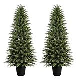 2 Pack 5ft Artificial Cedar Trees for Outdoors (UV Resistant), Potted Faux Cedar Topiary Plants for Front Porch, Realistic Evergreen Shrub for Entryway & Patio Decor