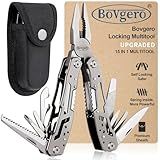 Bovgero Self Locking Multitool Plier, 15 in 1 Handmade Multi Tool Plier with Nylon Sheath, Spring Inside Multi-tool, Birthday Christmas Father's Day Gift for Men Women Him Her Husband Boyfriend