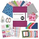 PAPERAGE Junk Journal & Scrapbook Kit, Hardcover Blank Journal Notebook, 20 Patterned Papers, 8 Sticker Sheets, 20 Die-Cut Shapes, 2 Washi Tapes & Tape Roller, Creative Journaling Supplies - Raspberry