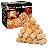 HGD Fire Starter(32pcs), Natural Charcoal Starters, Firestarters for Indoor Fireplace, BBQ, Campfire, Wood Stove, Chimney, Fire Pit, Grill, Smoker, Indoor Outdoor Use, Weather-Resistant,
