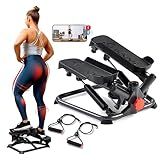 Sunny Health & Fitness Advanced Twist Stepper Machine Workout Cardio Mini Stair Master Climber Thigh Space Twist Stepper Resistance Band w Optional Free SunnyFit App Enhanced Bluetooth Connectivity