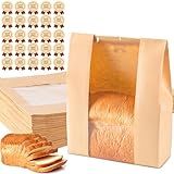 Paper Bread Bags 25PCS, Sourdough Bread Bags for Homemade Bread, Large Bakery Bags with Window Includes 25PCS Label Seal Stickers for Homemade Bread Storage(13.7x8.3x3.5 inch)