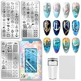 PH PandaHall 3pcs Anchor Helm Nail Stamping Plate, Nautical Nail Art Templates Ocean Beach Shell Starfish Stainless Steel Image Plate Art Stencils with Tools for DIY Print Manicures Salon Design