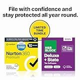 H&R Block Tax Software Deluxe + State 2025 with Norton 360 Premium 2026 Ready Antivirus (10 Devices) Digital Bundle