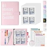 ONEDONE 100 Envelopes Money Saving Challenge Binder A5 Savings Challenges Book with Cash Envelopes and Erasable Marker for Cash Saving Money Saving Binder to Save $5,050, 10,000, 500 Pink