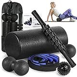 Foam Roller Set - High Density Back Roller, Muscle Roller Stick,2 Foot Fasciitis Ball, Stretching Strap, Massager Ball for Whole Body Physical Therapy & Exercise, Yoga, Back Pain, Leg, Deep Tissue