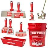 CRAFTSMAN Drywall Hand Tool Kit w/Bucket | 4 & 6-Inch Joint Knives, 8 & 12-Inch Taping Knives, 9-in-1 Multi Tool, Bucket Scoop, Mixer, Mud Pans | Taping, Finishing, Drywall Repairs