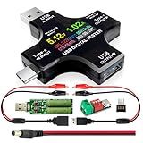 USB C Tester, 2 in 1 Type C USB Tester Color Screen IPS Digital Multimeter,Voltage,Current,Power,Resistance,Temperature,Capacity Detector,with clip cable Support PD2.0/PD3.0,QC2.0/QC3.0,BC1.2