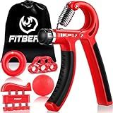 Hand Grip Strengthener Workout Kit (5 Pack) FitBeast Forearm Grip Adjustable Resistance Hand Gripper, Finger Exerciser, Finger Stretcher, Grip Ring & Stress Relief Grip Ball for Athletes (Red)