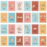 Aposwow Sign Language Posters for Classroom - 24Pcs Common Words and Phrases Hand Sign Language Cards for Kids Baby Toddlers, ASL American Signal Language Posters School Classroom Decor