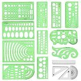 Angrox Geometric Drawings Templates Measuring Geometry Rulers 15 Pcs with 1 Pack File Bag for Design School Studying Office Building…