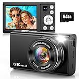 5K 96MP Digital Camera for Photography with 6X Optical Zoom,2026 Upgraded Autofocus Vlogging Camera for YouTube with Dual Lens, 64GB Card, Flash, Anti-Shake, Compact Point and Shoot Digital Cameras