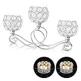 Gold/Silver Metal Crystal Tea Light Candle Holder, Elegant Wedding Table Centerpiece 3/5 Arm Crystal Candle Holder, Christmas Votive Candle Holder for Wedding Living Room Decor (Silver, 1pc-3 Arm)