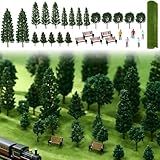 Soulchen 30 Pieces Model Trees 3.3-6.3 Inch Diorama Supplies Kit Mixed Miniature Diorama Trees Model Grass Mat Mini People Benches Plastic Tree for Projects Train Scenery Building Landscape DIY Crafts