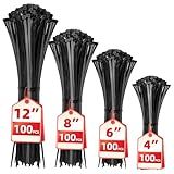 Cable Zip Ties,400 Pack Black Assorted Sizes 12+8+6+4 Inch,Multi-Purpose Self-Locking Nylon Cable Cord Management,Plastic Wire Ties for Home,Office,Garden,Workshop. By HAVE ME TD
