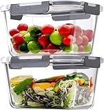 2 Pack Large Glass Storage Containers with Lids 85oz/10.5cup Big Airtight Glass Food Storage Containers for Rotisserie Chicken Watermelon Meal Prep, BPA Free, Freezer Dishwasher Oven Safe