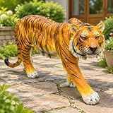 Tiger Garden Statue,33.5” Large Outdoor Resin Tiger Sculpture,Realistic Animal Yard Decor for Lawn Patio Backyard Porch Indoor Decoration,Weather-Resistant Tiger Figurine Gift (Orange Tiger)