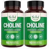 Nested Naturals Choline Bitartrate 500mg Per Serving - High Potency Choline Supplements - Supports Prenatal Maternal & Fetal Health During Pregnancy* - 100% Vegan & Non-GMO - 2-Pack (180 Capsules)