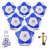 ELKCIP 6 Pack Classic deflated Soccer Balls Size 4 with Pump and Mesh Bag for Indoor Outdoor Lawn Game Training Practice Bulk Sport Gift for Teens Adults, Dark Blue, Size 4