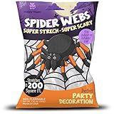 Happy Hippo Halloween Spider Web Decoration, 200 Sqare Feet & Plastic Spiders, Halloween Party Supplies, Spider Webs (Small, 200 Sq Feet) (8 Fake Spiders Included)
