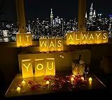 WYMM It Was Always You Light Up Letters with 30 Tea Lights Candles and 1000 Red & Pink Rose Petals - Luminary Bags Engagement Party Decorations & Anniversary Decorations Ideal Gift For Men & Women