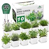 Indoor Herb Garden Kit – 10 Non-GMO Herb Seeds with Soil, Pots & Moisture Meter – Easy Windowsill Gardening Starter Set – Unique Gift for Gardeners, Home Chefs & Families