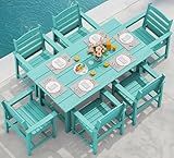 SERWALL 7-Piece Patio Table Set, Outdoor HDPE Dining Furniture with Umbrella Hole, All Weather Table and Chairs for Lawn, Garden, Poolside, Aruba