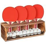 Ping Pong Storage Rack, Wall-Mount Table Tennis Paddle Display Holder with Ball Shelf, Racket Organizer Accessories Set for Game Room, Bar, Garage, Office, Home