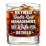 WHIDOBE Retirement Whiskey Glass, Retired Under New Management See Wife For Details, Quitter, Retirement Gift, Retired Gifts For Husband, Dad, Boyfriend, Men - Christmas Fathers Day Farewell Gift Idea